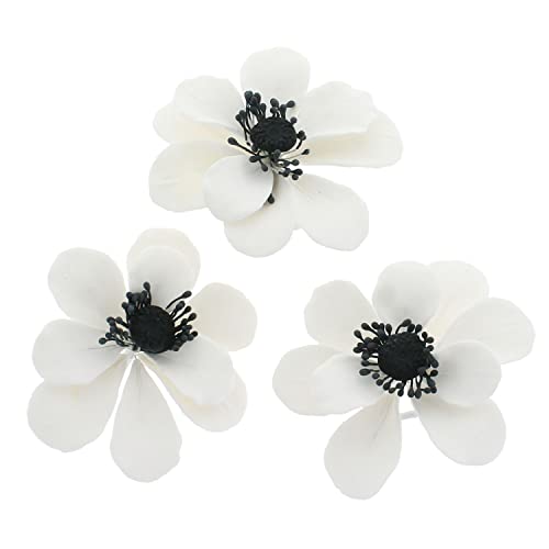 Global Sugar Art 3-Count White and Black Anemone, Black Sugar Flowers