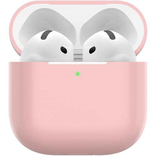 Nemteur Custodia per Airpods 4, Case Protettiva Sottile in Silicone per AirPods 4th 2024 (USB-C) Cover in Silicone Visibile con LED Frontale, Rosa