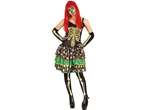 Rubies Disfraz Catrina elegante para mujer, Vestido con detalles impresos y mitones, Oficial halloween, carnaval, fiestas y cosplay