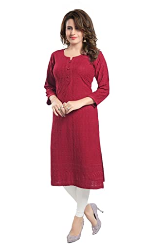 Image of DARIKA Women's Cotton Chikankari Straight Kurti Multiple Color in from Small to Plus Size.