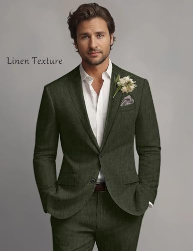 Men's Slim Fit 2 Piece Suit Lightweight Two Button Linen Texture Jacket Wedding Suits Set3