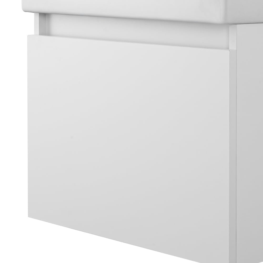 Mobiletto Bagno Sospeso Salvaspazio Da 50 Cm In Legno Nobilitato Bianco Linea Kira Con 1 Anta Dalla Chiusura Soft-Close, Completo Di Specchio 50x60 Cm E Lavabo