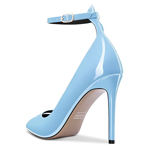 HDEUOLM Women Stiletto High Heel Pointed Toe Pumps Ankle Strap Buckle Prom Cute 3.9 Inches Heels3