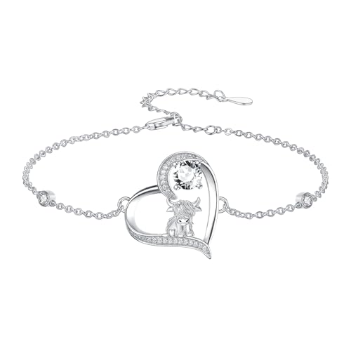 Bracelet de cheville en argent 925 vache des Highlands et papillon pour femme