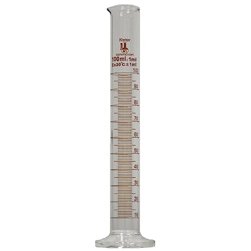 Karter Scientific 412F3, 100ml Graduated Cylinder, Round Base, Borosilicate 3.3 Glass (Single)