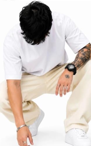 ROCKSTAR FASHION Men's Cream Wide Leg Baggy Jeans - Image 6