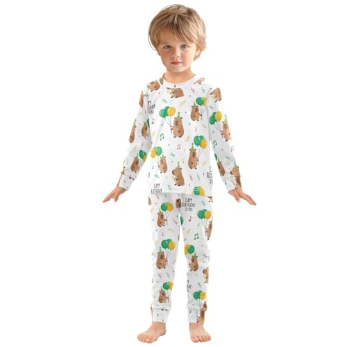 Pajama Sets Long Sleeve Capybara Birthday Party Design Soft Comfy Sleepwear 2 Piece PJS 3-8T2