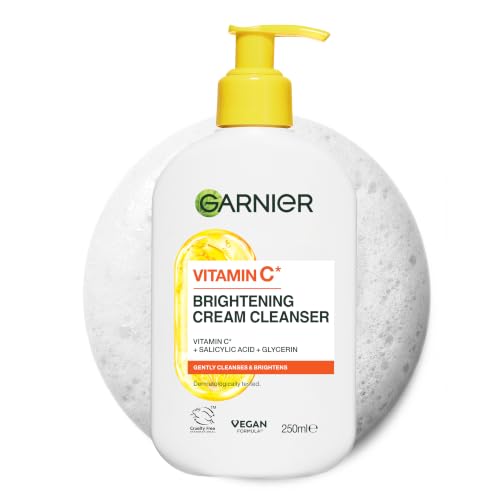 Garnier Vitamin C Brightening Cream Cleanser Removes Make-up and Impurities Hydrates and Brightens for Even Glowing Skin for Dull and Uneven Skin Dermatologically Tested Cruelty free 250ml