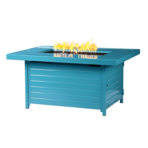 Image of Oakland Living Berlin-FPT-Blue Rectangular 48 in. x 36 in. Aluminum Propane Pit, Glass Beads, Two Covers, Lid, 57,000 BTUs Finish Fire Table
