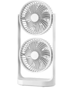 Ventilatore da tavolo portatile a doppia testa, ricarica USB di tipo C, regolazione grandangolare, funzionamento silenzioso, bianco