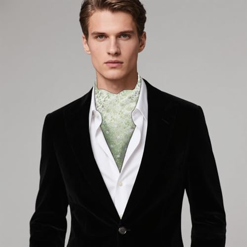 Image of Hi-Tie Silk Ascot for Men Self Tie Men's Cravat and Flower Lapel Pin Handkerchief Cufflinks Set for Wedding Party
