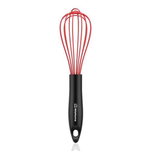 Image of NileHome Silicone Whisk 10 inch, Kitchen Whisk Kitchen Wisk Wire Whisks for Cooking, Whisking, Blending, Beating, Stirring-Red