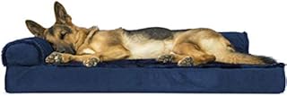 Furhaven Pet Bed for Dogs and Cats - Plush and Velvet L-Shaped Chaise Egg Crate Orthopedic Dog Bed, Removable Machine Washable Cover - Deep Sapphire, Jumbo (X-Large)