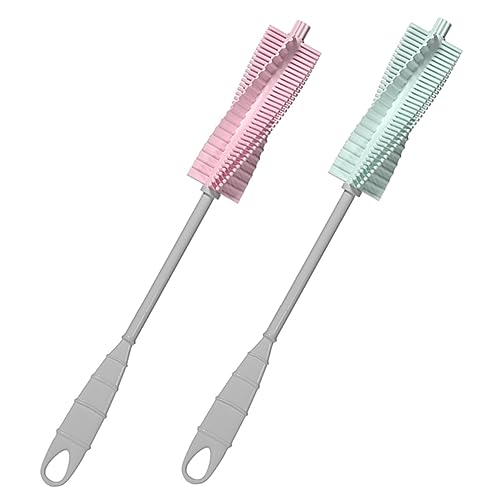 UKCOCO 2 Piezas Escobilla para Biberones y Tetinas Mango Limpiador Práctico y Ergonómico Diseño Antideslizante Almacenamiento para Limpieza de Botellas Verde