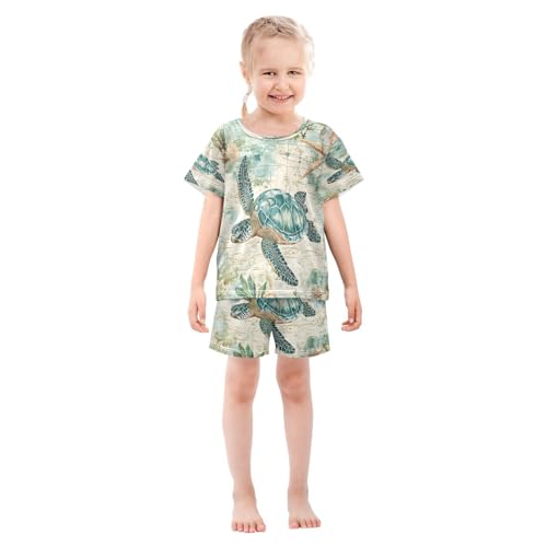 senya Short Sleeve Pajamas Sets Summer Cotton Sleepwear Beautiful Green Sea Turtle3