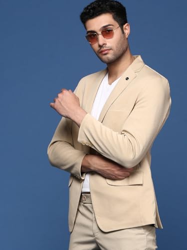 Image of SHOWOFFFF Men Solid Single Breasted Formal Blazer | Notched Lapel Full Sleeves Cotton Blazer for Mens | Slim Fit Regular Length Blazer for Men's