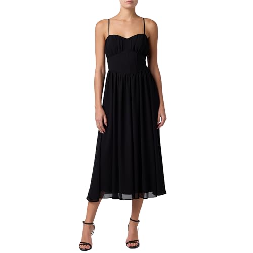 Lulus Linda Corset Printed Women's Cocktail Midi Dress, Black, Extra Small
