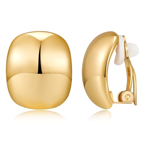 MUYAN Gold Silver Chunky Clip on Earrings for Women Curved Square Thick Clip Earrings Everyday Lightweight Jewelry