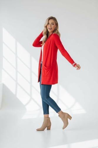 Image of ToBeInStyle Womens Open Front Long Sleeve Lightweight Asymmetrical Draped Cardigan with Side Pockets