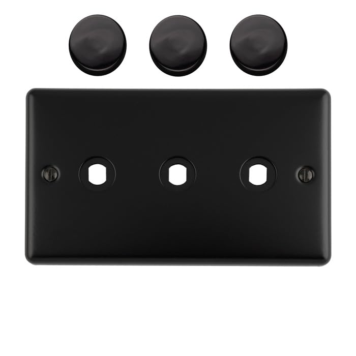 Kooples Hardware 3 Gang Dimmer Switch Plate Triple Wall Light Control Cover (Matt Black)