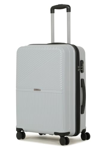Image of Teakwood Meduim Size 8 Wheels Trolley Bag, Hard Cabin with Zipper Closure, Adjustable Push Button & Cross Side Strap, Number Lock System 360 Degree (Medium, Silver)