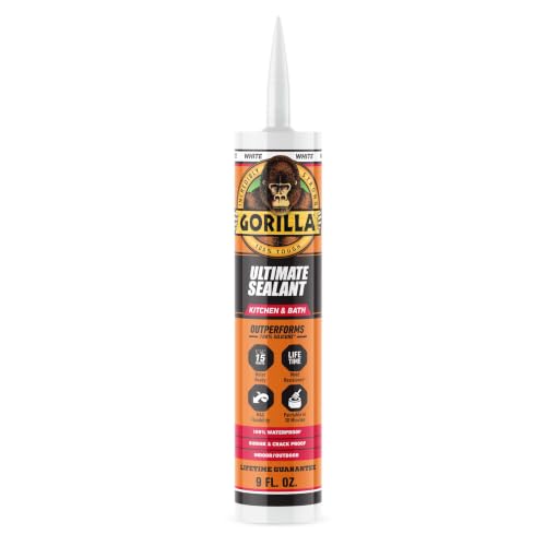 Gorilla Ultimate Sealant Kitchen & Bath Caulk, White, 9oz Cartridge