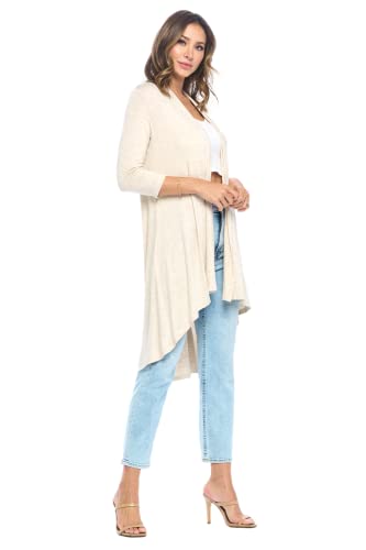 Image of Women's 3 /4 Sleeve Soft Open Front Casual Flowy Long Viscose Made from Bamboo Cardigan