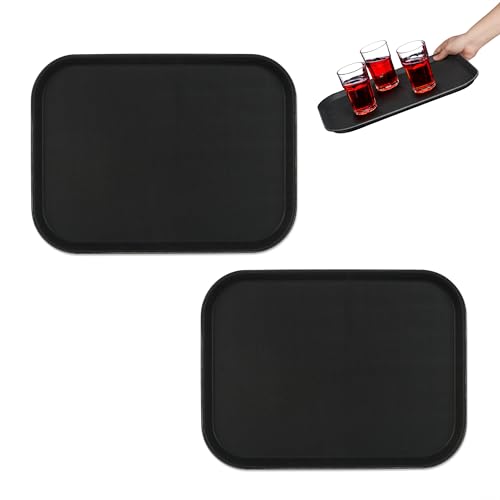 Relaxdays Vassoio Antiscivolo, Set 2 Piatti da Portata, LxP: 41x30 cm, per Servizio Ristorante, Bar, Cucina e Casa, Nero