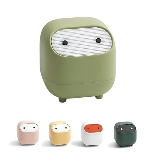 Image of House of Quirk Mini Trash Can with Lid, Cute Ninja Desktop Dustbin, Small Plastic Garbage Can for Office Desk, Bathroom Vanity, Coffee Table & Home Use (Green)