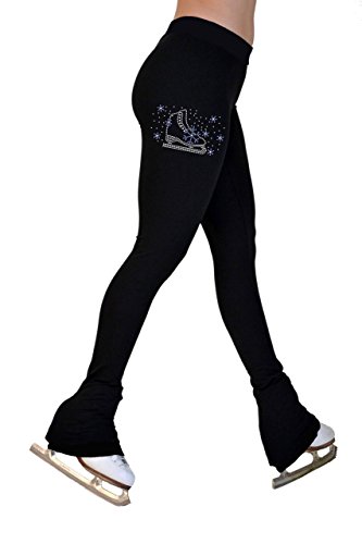 ChloeNoel P622F All Black 3" Waist Band Light Weight Fleece Pants w/Skate/Blue Snowflakes Crystals (Size CS)
