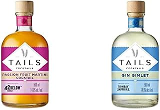 Tails Cocktails Passion Fruit Martini Cocktail, Pre-Mixed & Ready To Drink, 50cl and Cocktails Gin Gimlet Cocktail, Pre-Mixed & Ready To Drink, 50cl