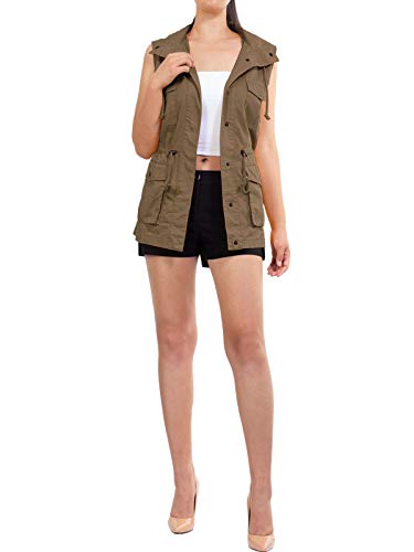 MixMatchy Women's Drawstring Lightweight Loose Fit Sleeveless Safari Vest Utility Jacket4