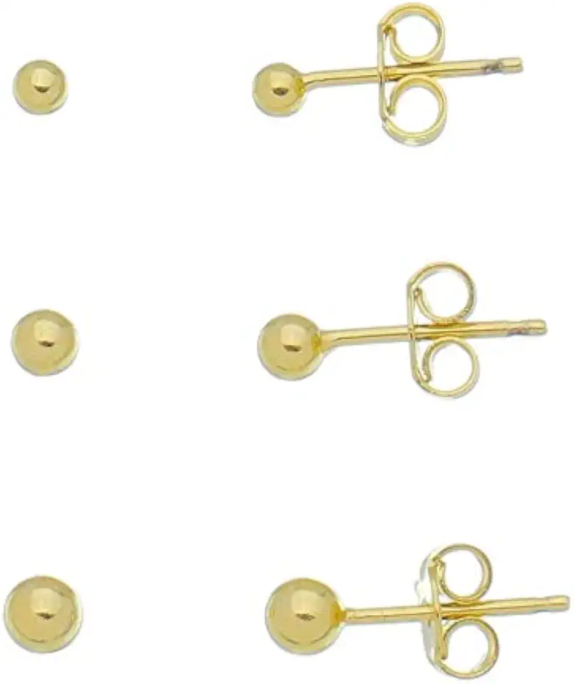 Trio de Brincos Bolinhas Para 3 Furos Banhado a Ouro 18k 2mm, 3mm E 4mm