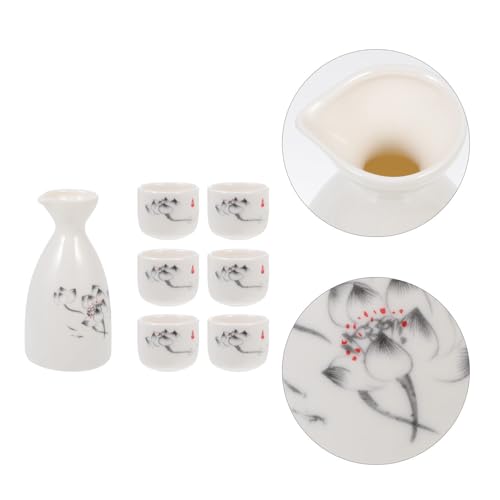 Juego de sake japonés de cerámica de alta calidad y copas rosa 8