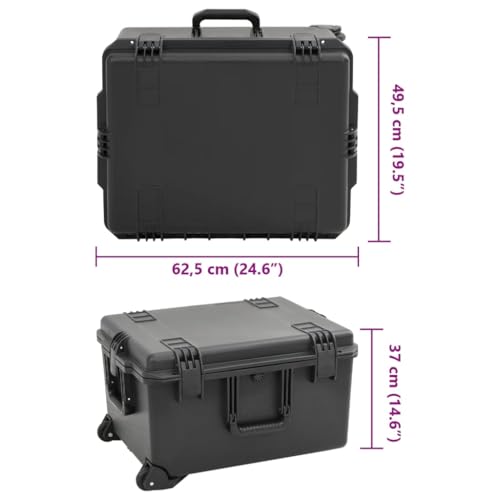 Walizka transportowa, czarna, 62,5 x 49,5 x 37 cm, z polipropylenu, twarda obudowa z wkładką piankową do bezpiecznego transportu w podróży