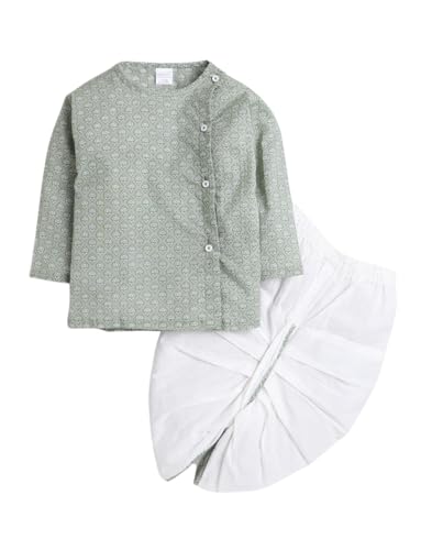 Image of POLKA TOTS Premium Cotton Dhoti Kurta Set for Kids Boys | Traditional Angrakha Style Ethnic Wear for Boys | Kurta Dhoti Set for Kids | Festive & Wedding Clothing Set for Baby