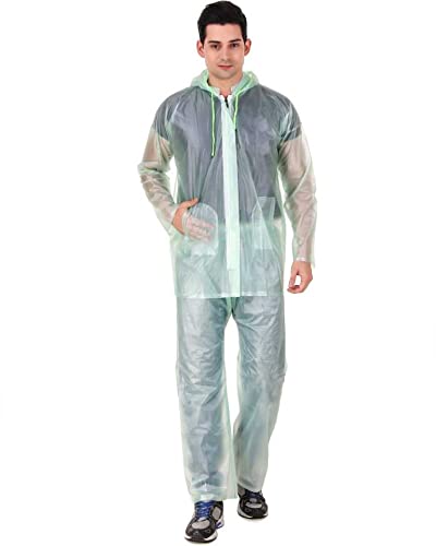 Men & Women Waterfighter Transparent Rain Suit|Water Resistant Rain Coat for BikeIWith Jacket And Pant Suit_Pack Of 01(Green)