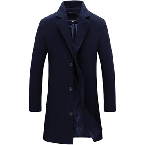 Men Wool Blend Single Breasted Overcoat Winter Slim Long Trench Coat Mid-Length Lightweight Notched Collar Jacket2