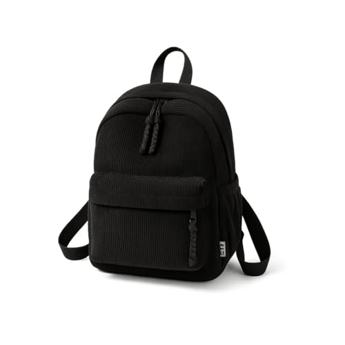 Mochila escolar para adolescentes, grande, de veludo cotelê, leve, para meninas, meninos, casual, ensino médio, faculdade, bolsa de viagem (Preto)