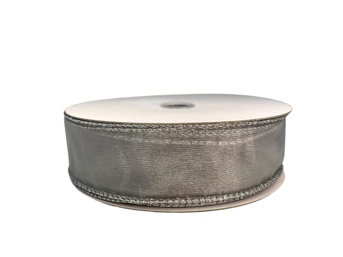 Image of Sheer Silver Metallic Edge Ribbon - 1 1 /2 inch x 50 Yards, Christmas, Wedding, Reception, Anniversary, Centerpiece, Bouquet, Wreath, Swag, Garland, NYE