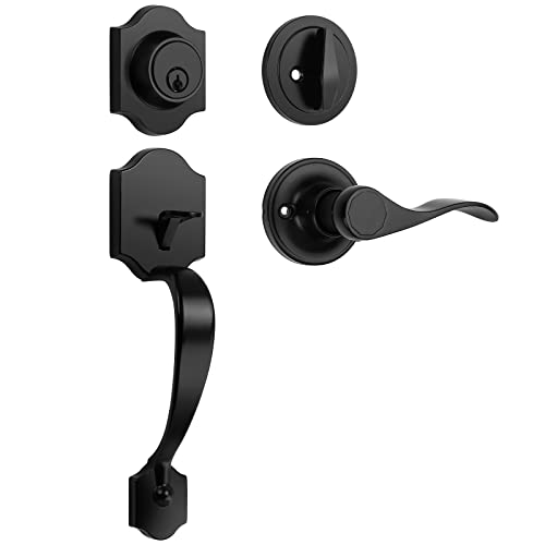 Tinewa Black Front Door Handle And Deadbolt Set, Front Door Lock Set, Entry Door Locksets With Deadbolt Single Cylinder, Reversible For Right And Left Handed #TOP1