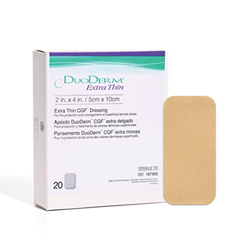 ConvaTec DuoDERM Extra Thin Control Gel Formula 2x4 Hydrocolloid Sterile Adhesive Dressing for Superficial Wounds Low Friction Flexibile Latex-Free Waterproof Rectangle Beige 20ct Box