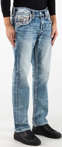 Rock Revival - Mens Robin RP3727 Straight Jeans, Color Med Blu, Size: 38W x 32L2