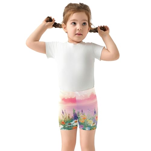 Shorts for Under Dresses Cotton Girls Biker Shorts Toddler 4t Summer Kids Painted Wildflower Meadow Pink3