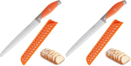 Image of VITUER Bread Knife with Cover, 8 inch Serrated Bread Knife for homemade bread, Bread Cutter Ideal for Slicing Homemade Bread, Bagels, Cake (8-Inch Blade with 5-Inch Handle) (Pack of 2)
