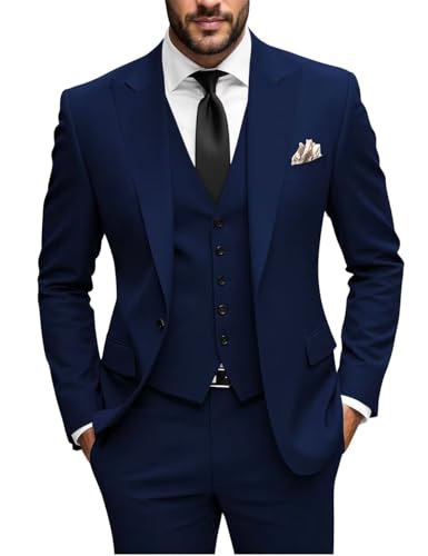 HUUTOE Slim Fit Suits for Men Dress Tuxedo Mens Wedding Suit Prom Set 3 Piece Bueiness Blazer Vest and Pants for Funeral