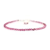 Gempires Natural Pink Tourmaline Beads Bracelet, October BIrthstone, 2.4-2.5 mm Round Beads With 7 + 1 Inch Adjustable Chain (Pink Tourmaline)