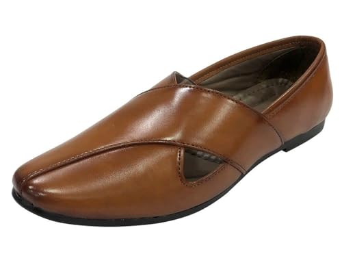 Punajbi Jutti for Men Sherwani Jutti Groom Shoes Tan Indian Shoes Breathable Loafers