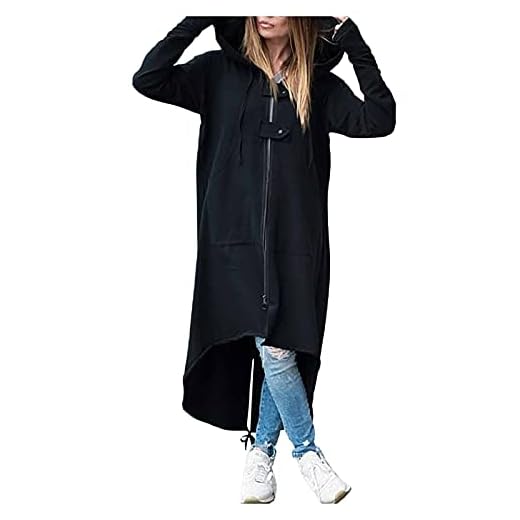 Manteau Femme avec Capuche Zipper Cardigan Long Couleur Unie Veste Chic Pas Cher a la Mode Oversize Trench Coat