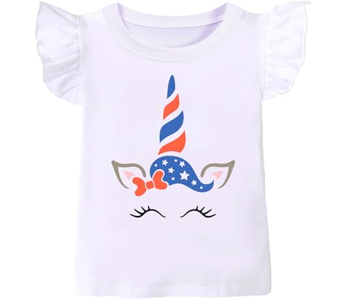 Image of Tkria July 4th Tank Top Girl Toddler 4th of July Shirt Baby Girl American Flag Shirt USA Ruffle Tee Girl Patriotic Outfit